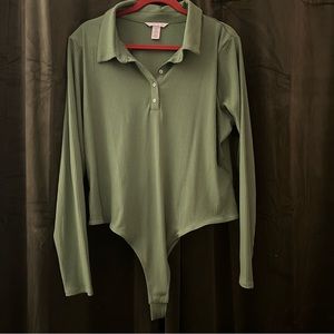 NWOT H&M Green Ribbed Long Sleeve Bodysuit Size XXL